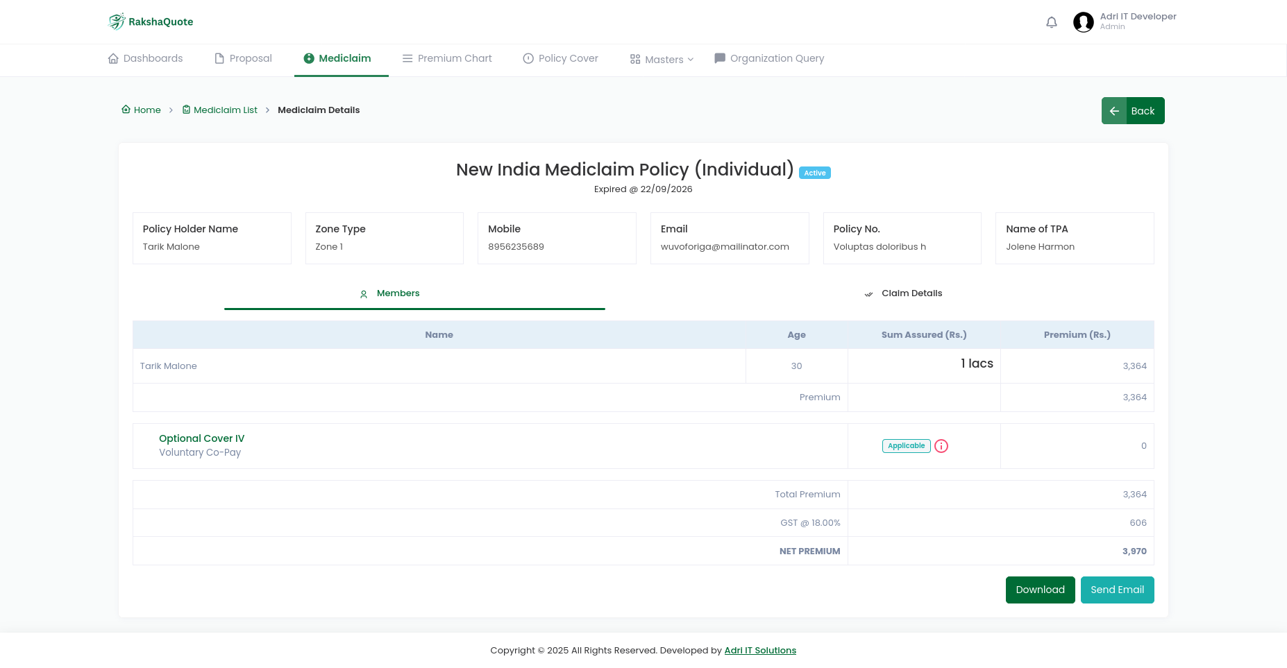 Policy and sum insured selection