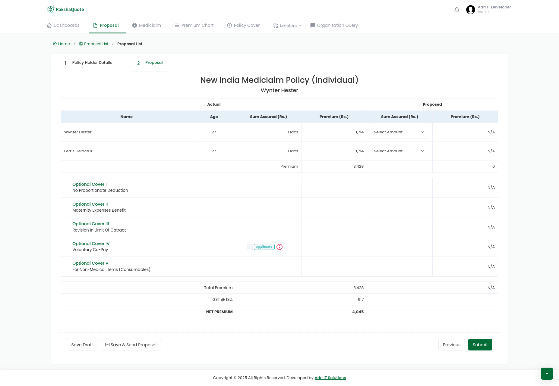 Family members form with auto-calculation